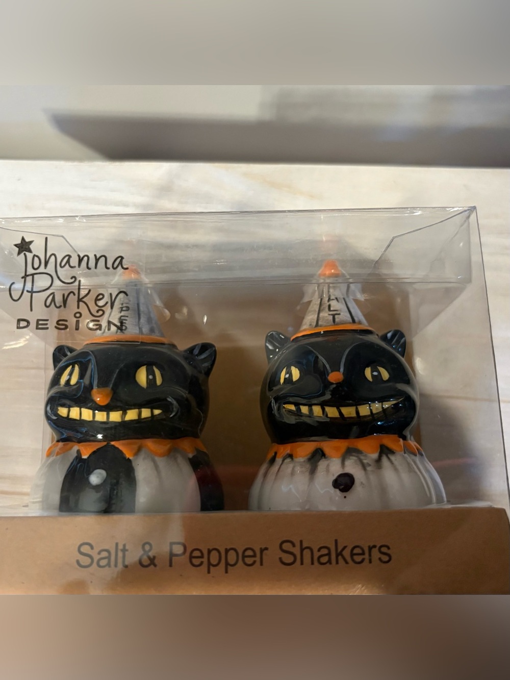 Johanna Parker Vintage-Inspired Black & Orange Cat Salt and Pepper Shaker Set